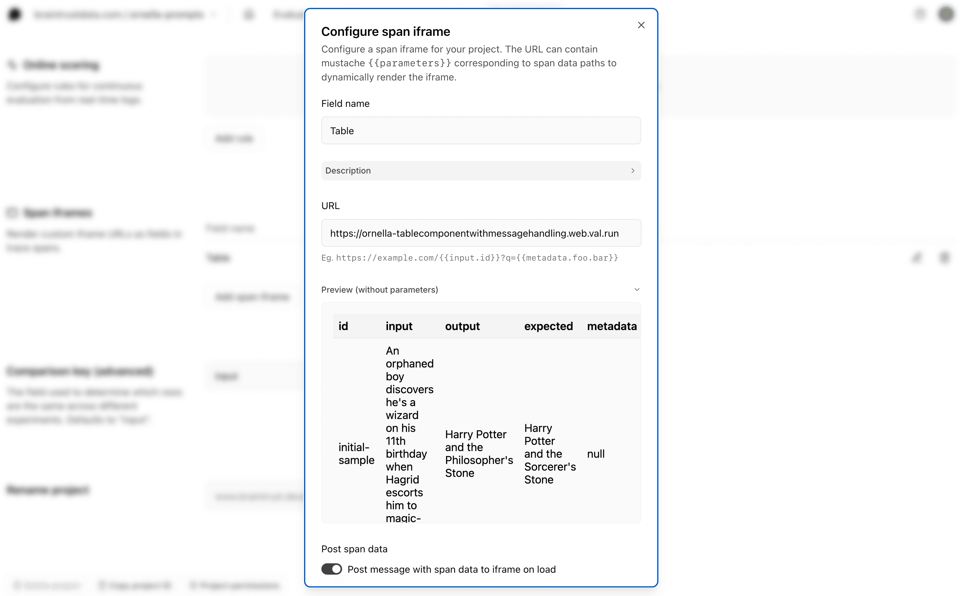 Configure span iframe